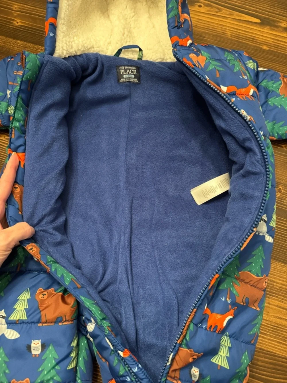 The Children's Place Blue Woodland Animal Fleece Lined Snowsuit 6-9 Mos